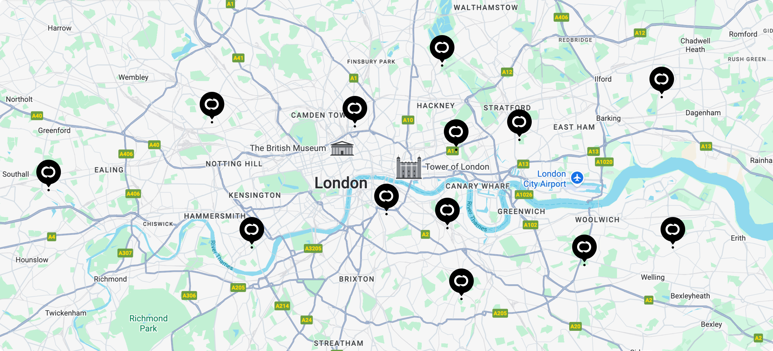 Map of PORT microhubs across London
